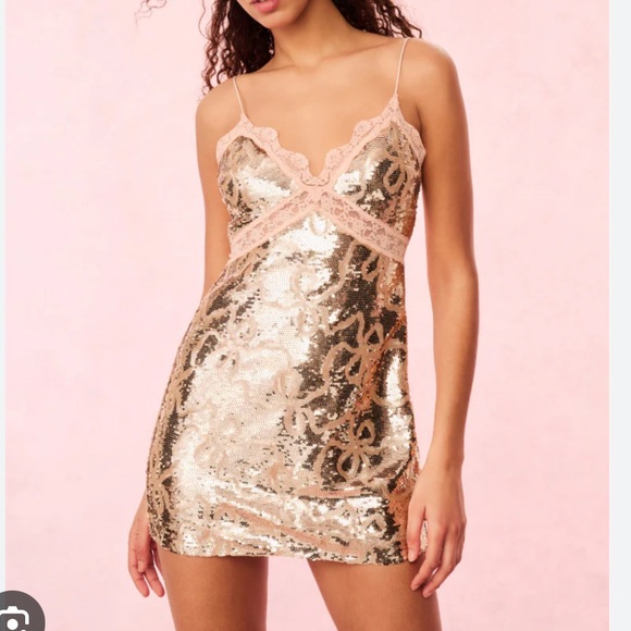 Elegant Gold and Pink Sequin Slip Dress
